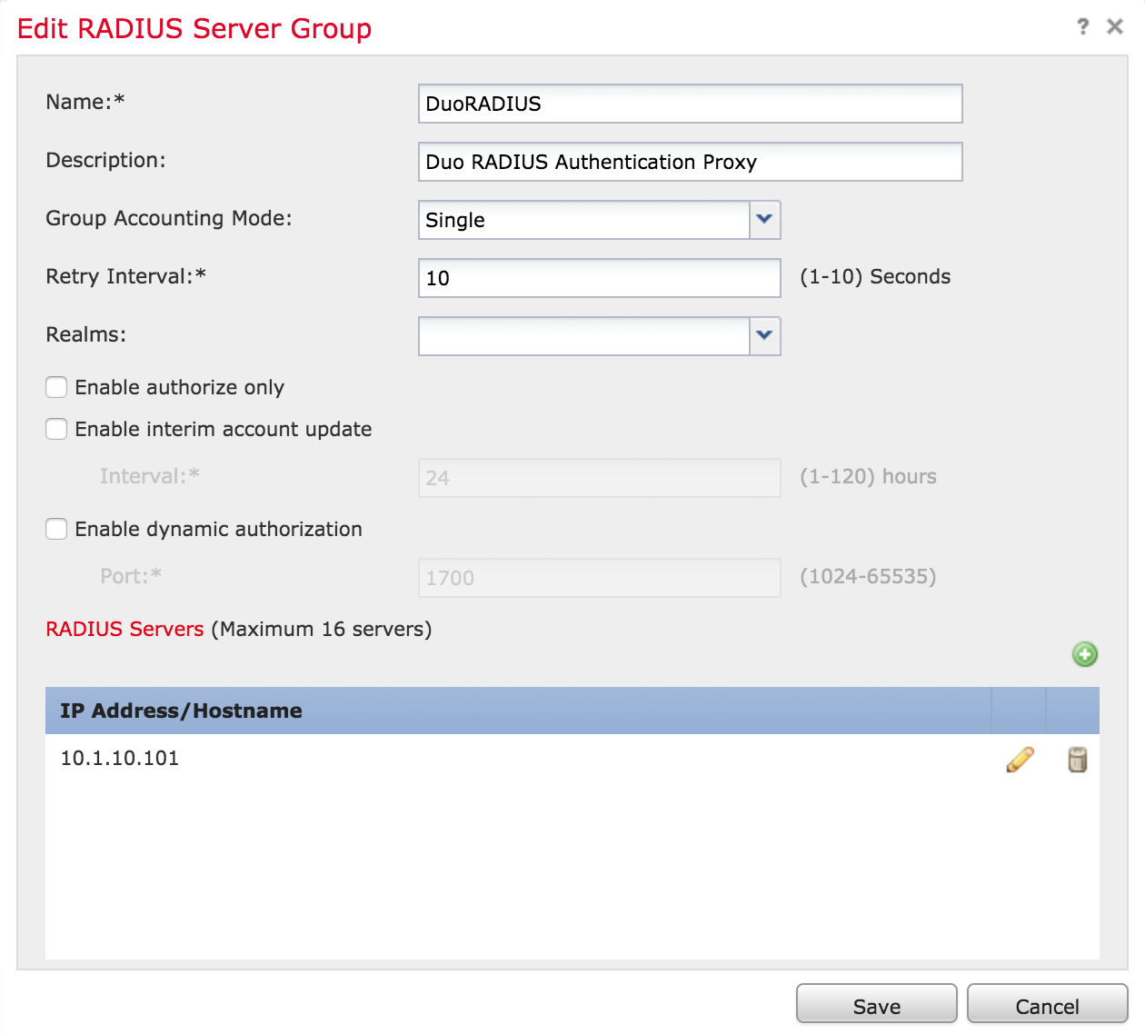 FMC Completed Add RADIUS Server Group Form
