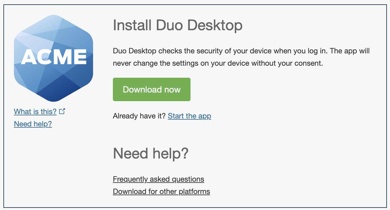 Duo Traditional Enrollment with Duo Desktop Install Prompt