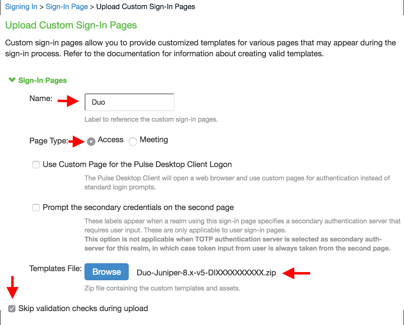 Upload Custom Pages