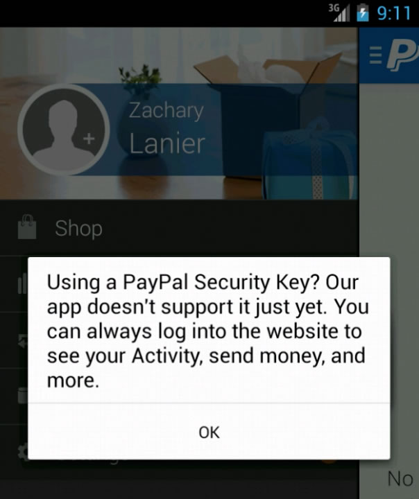 2FA Mobile Error Message Paypal