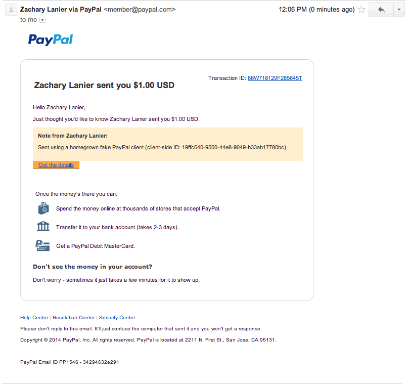 PayPal Notification Email