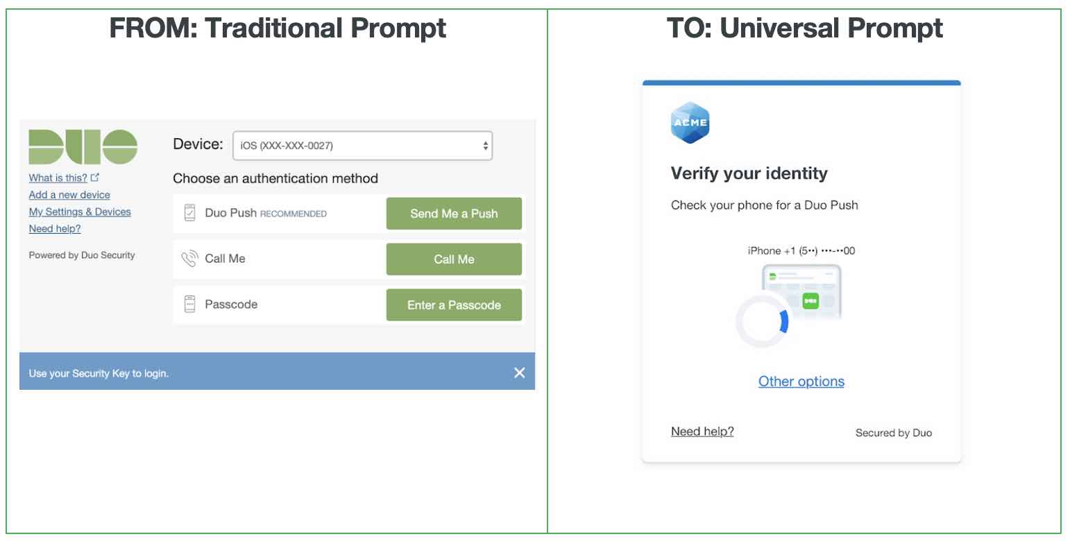 Graphic comparing the interfaces of the Traditional Prompt and the Universal Prompt