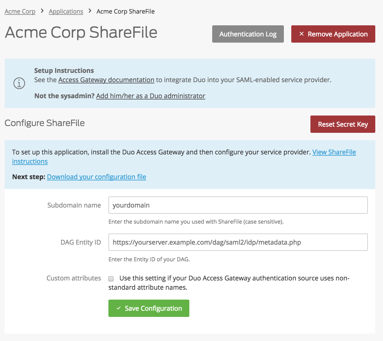 Duo ShareFile Application Settings