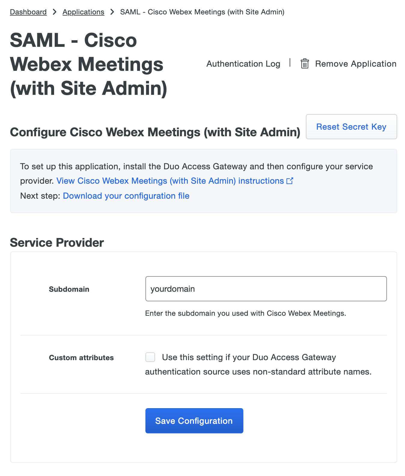 Duo Webex Meetings Application Settings
