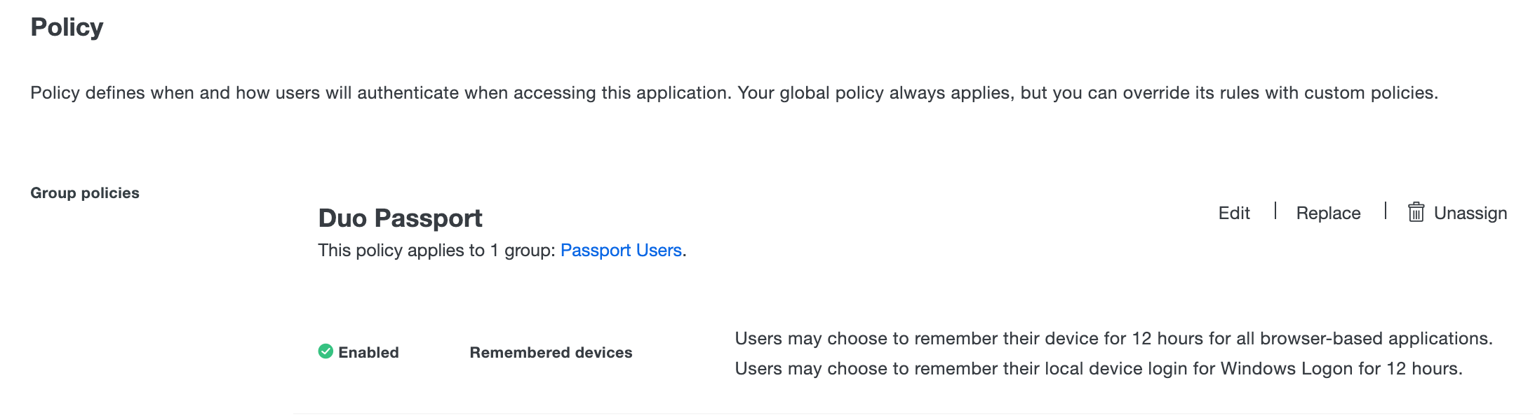 Duo Passport Group Policy Applied to Pilot Group