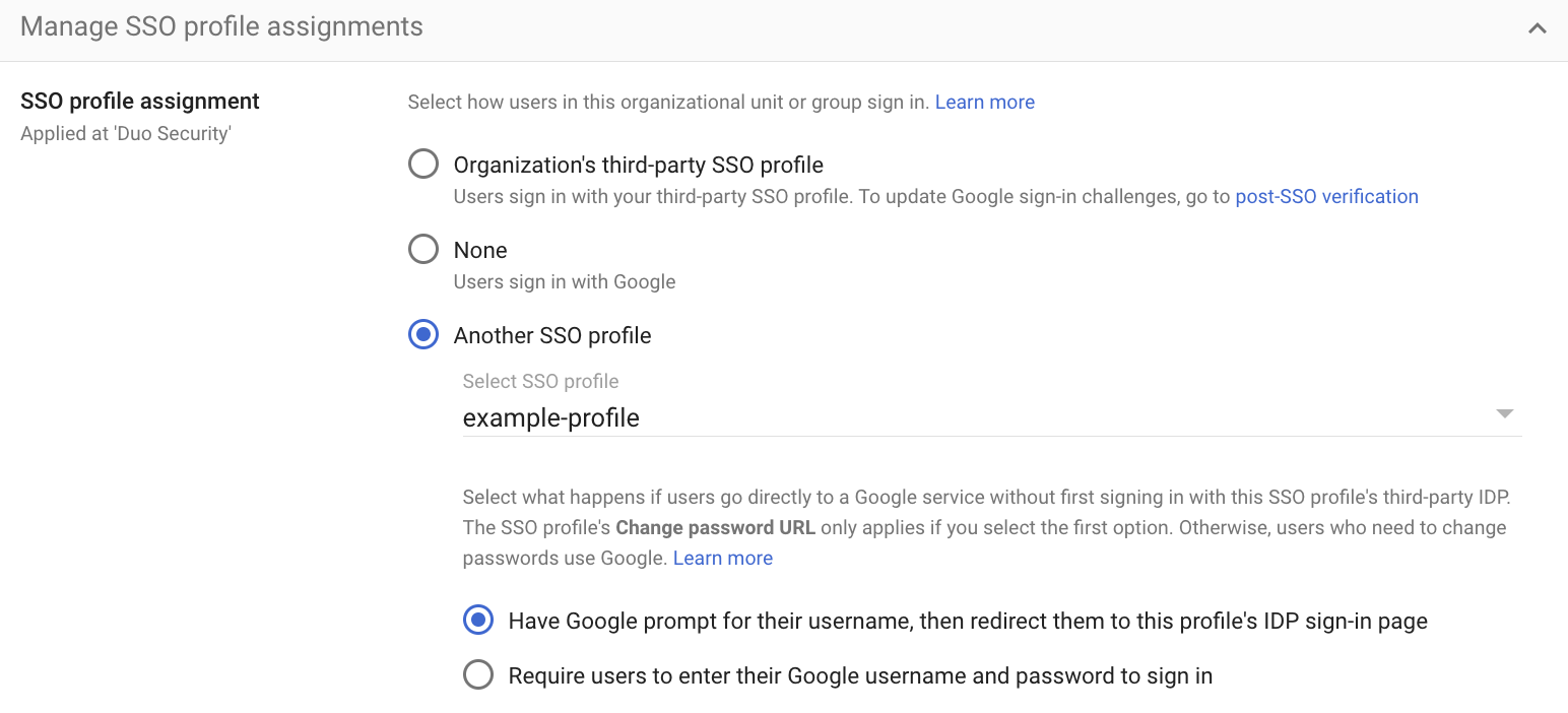 Google Workspace Select Another SSO Profile