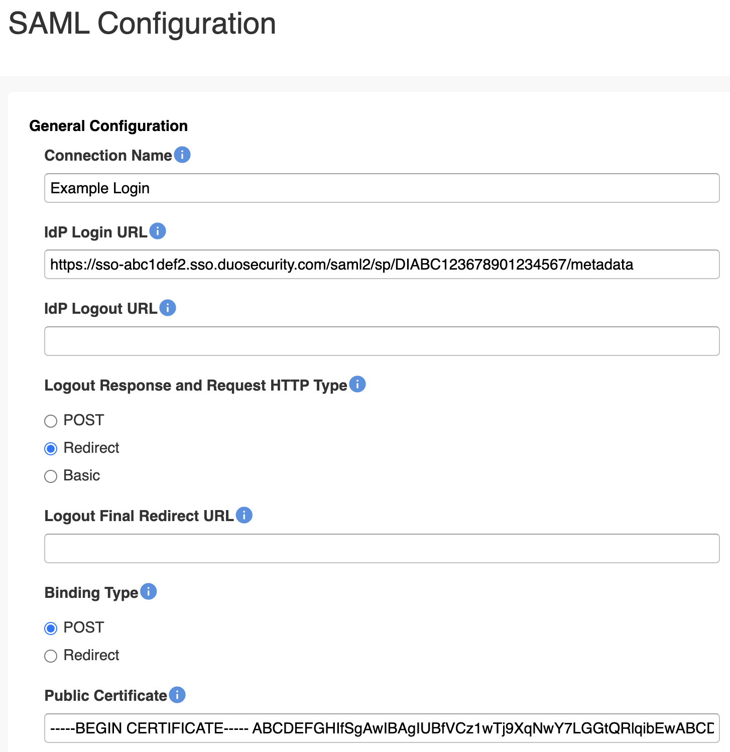 Igloo SAML Configuration Page
