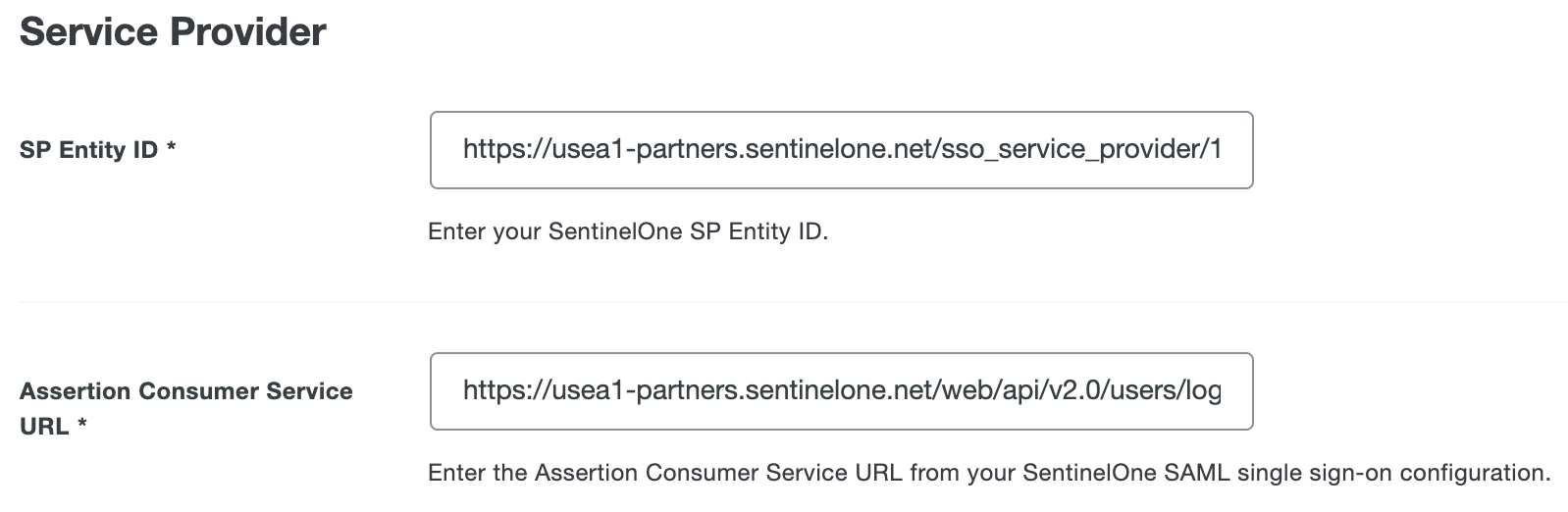 Duo SentinelOne SSO Service Provider URLs