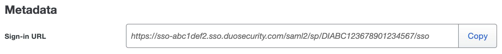Duo Zoho Directory Metadata Sign-In URL